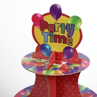 Suport Prajituri, Vafy, 3 Etaje, Design de Petrecere, pentru Prajituri, Candy Bar, din Carton, Rosu/Multicolor