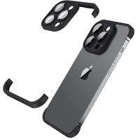 Husa Metalica Edgeless Compatibila cu iPhone 15 Pro, Vafy, Protectie pentru Colturi si Camera, Aliaj, Antisoc, Antizgariere, Negru Metalizat