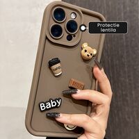 Husa de Protectie, Vafy, pentru Apple iPhone 12 Pro, Model Ursuleti 3D, Antisoc, Rezistenta la Impact, Protectie Camera, Maro