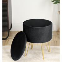 Taburet tapitat rotund Lili cu spatiu de depozitare, velur, 35x35x45 cm, negru
