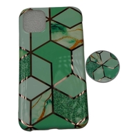 Husa protectie pentru Apple iPhone 11 Soft IMD TPU Marble Geometric Verde Suport inclus