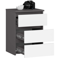 Noptiera cu 3 sertare, PAL laminat 16 mm, 40x35x57 cm, gri grafit si alb
