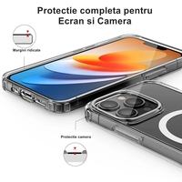 Husa de protectie Vafy compatibila cu Apple iPhone 15 Pro, MagSafe Blister, gaura mare camera, transparenta