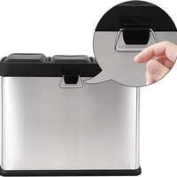 SONGMICS Cos de gunoi din inox cu 3 compartimente colectare selectiva, cu galeti interioare, 3x15litri, argintiu si negru