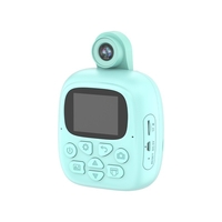 Camera Instantanee pentru Copii, Flippy, Camera Frontala + Selfie, cu Functie de Printare, Cablu USB-C, Bluetooth, Compatibil iOS/Android, Imprimare APP, Model Dino, Albastru