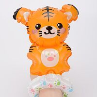 Balon din Folie Metalizata, Vafy, Figurine Animalute, Tip Bratara, Model Tigru, 17x34 cm, Ambalaj Individual, Pai Inclus, Umflare cu Aer sau Heliu, Maro