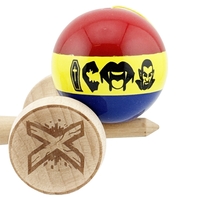Kendama X Originala, Profesionala, Flippy, Tricolor Edition Vampir Dracula, Super Sticky cu Cupe Mari KING SIZE V3, Rulment Metalic si Gaura in Baza, din Lemn 18 cm, Ata 62/65 cm, Multicolor