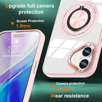Husa de Protectie TPU, Vafy, pentru iPhone 16 Plus, Anticadere, cu Incarcare Wireless, Tehnologie Magsafe, Inel Magnetic Rotativ cu Functie de Suport, Transparent-Roz