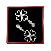 Cercei din Argint 925, Jolie Silver, pentru Dama, Model Trifoi Contur Cu 3 Pietre, 4.30 g, Argintiu