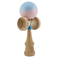 Kendama X Originala, Profesionala, Flippy, Big Cups V2, Super Sticky cu Cupe Mari, din lemn 18 cm, Rulment Metalic cu Ata 55 cm, Albastru deschis/Roz