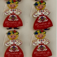 Set 12 Brose Martisor Primavara, Jolie, Model Fata, cu Mesaj Mandra de Tara Mea, Multicolor