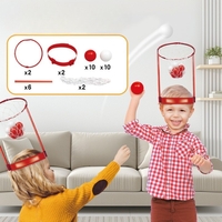Set Interactiv pentru Copii, Flippy, Joc cu Doua Cosuri de Baschet de Pus pe Cap, Joc Dublu, 20 de Mingi Albe si Rosii, Multicolor