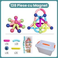 Piese Magnetice pentru Copii, Flippy, Set din 138 de Piese de diferite Culori, Constructor Magnetic cu Posibilitatea de a Construii forme Nelimitate, Multicolor