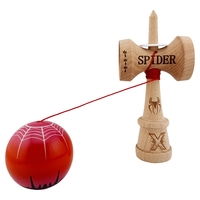 Kendama X Originala, Profesionala, Flippy, SPIDER KING, Super Sticky cu Cupe Mari KING SIZE V3, Gaura in Baza, Rulment Metalic, din lemn 18 cm, Ata 62/65 cm, Rosu/Maro