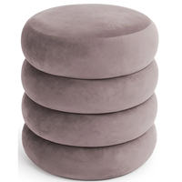 Taburet tapitat Snuggo cu spatiu de depozitare, velur, diametru 42 cm, inaltime 45 cm, roz pudrat