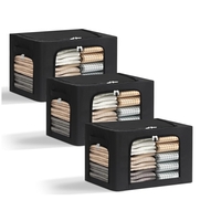 Cutie de Depozitare, Vafy, cu 3 Ferestre cu Fermoar Bidirectional, Cadru din Otel, Impermeabil, 38L, 42 x 30 x 30 cm, Negru