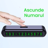 Suport Numar de Telefon pentru Parcare Auto, Flippy, Suport pentru Numarul de telefon, Banda glisanta pentru Ascundere, Banda Adeziva Inclusa, 120 x 48 x 24 mm, Cifre Verzi, Negru Mat