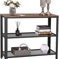 VASAGLE Masa de intrare, cadru metalic cu 3 polite din MDF, 35x102x80cm, maro rustic si negru