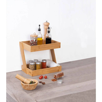 Etajera colt 5Five pentru bucatarie, 2 niveluri, bambus, 26x22x31cm, maro natural