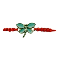 Martisor Bratara pentru Dama si Copii, Jolie, Model Libelula, Set 12 bucati, Pandantiv Emailat, Snur Reglabil, Rosu