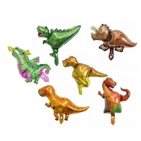 Balon din Folie Metalizata, Flippy, Mini Figurine Dinozauri, Model T-Rex, Tematica Aniversare, 48x34 cm, Ambalaj Individual, Pai Inclus, Umflare cu Aer sau Heliu, Multicolor