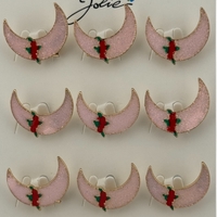 Set 12 Brose Martisor pentru Copii, Jolie, Model Semiluna cu Trandafiri, Roz