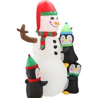 Om de zapada gonflabil de exterior, cu pinguini si iluminare LED, 190 cm, compresor integrat, alb