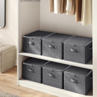 SONGMICS Set 3 cutii de depozitare pliabile, organizatoare pentru dulap, textil, 40x30x25 cm, gri
