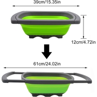 Cos de Scurgere Retractabil pentru Chiuveta, Flippy, cu Filtru, pentru Fructe si Legume, de Uz Casnic, 39x12 cm, Design Extensibil pana la 61 cm, cu Manere de Prindere, Verde