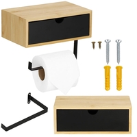 Suport hartie igienica din otel cu sertar depozitare, sistem montare inclus, 22cm, negru bej