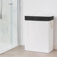 Cos pentru rufe din bambus, pliabil, cu 2 compartimente, volum 105 L, 63x52x33 cm, alb si gri inchis