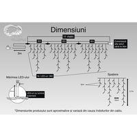 Instalatie Craciun, 11 m, 360 Led-uri ,Franjuri, Alb rece, 8 jocuri de lumini, Transformator cu telecomanda, Interconectabila, Prelungitor 3 m inclus, Fir Negru, Flippy