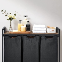 VASAGLE Cos de rufe, 3 compartimente, saci de rufe detasabili, raft, cadru metalic, 3x38L, 93x33x72 cm, maro rustic si negru