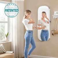 SONGMICS Dulap pentru bijuterii cu oglinda si LED, montare pe perete sau usa, inchidere cu cheie, 42x10x108 cm, alb