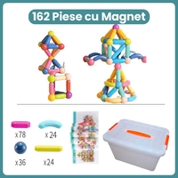 Piese Magnetice pentru Copii, Flippy, Set din 162 de Piese de diferite Culori, Constructor Magnetic cu Posibilitatea de a Construii forme Nelimitate, Multicolor
