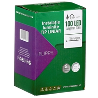 Instalatie Craciun liniara, cu transformator 31V, 10m, Alb Rece, 100 LED-uri V5, 8 jocuri de lumini, Fir verde, Vafy