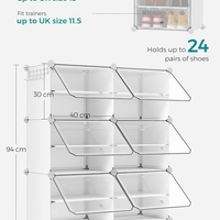 SONGMICS Dulap pantofi modular 6 compartimente, cu usi si cadru metalic, organizator incaltaminte, 32x124x94 cm, alb