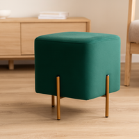 Taburet patrat, tapitat cu stofa, picioare otel, sarcina 100kg, 35x35x40 cm, verde