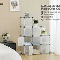 SONGMICS Organizator modular 93x31x93 cm, 9 cuburi cu usi, plastic si cadru metalic, alb