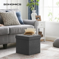 SONGMICS Taburet cu sezut moale, spatiu de depozitare, maxim 300kg, 38x38x38cm, gri inchis