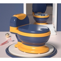 Olita Bebelusi, Flippy, pentru Copii 1 - 8 Ani, Model Toaleta Adulti, Colac Moale PVC, Compartiment Detasabil, Cutie Depozitare Hartie, 34 x 32 x 19 cm, Albastru/Portocaliu