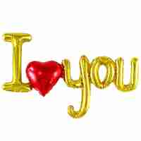 Set Baloane Folie Metalizata, Flippy, Model I LOVE YOU cu Inimioara, 54x97 cm, Tematica Ziua Îndrăgostiților, Ambalaj Individual, Pai Inclus, Umflare cu Aer sau Heliu, Auriu