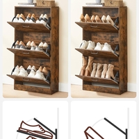 VASAGLE Dulap pantofi cu 3 usi rabatabile, din lemn, pentru 12-18 perechi, 60x24x120cm, maro rustic