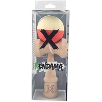 Kendama X Originala, Profesionala, Flippy, Rubber Grip, din Lemn, 18 cm, Galben deschis/Rosu