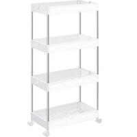 SONGMICS Carucior de depozitare mobil cu roti, pe 4 niveluri, 40x22x87 cm, alb