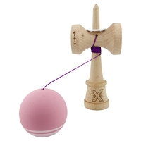 Kendama X Originala, Profesionala, Flippy, Rubber Grip, Cupe Mari KING SIZE V3, Gaura in Baza, Rulment Metalic, din lemn 18 cm, Ata 62/65 cm, Bicolor Roz/Roz deschis