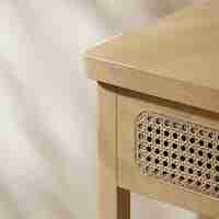 VASAGLE Consola hol 100x30x80 cm, 2 sertare, raft deschis, colturi rotunjite, stil boho, MDF si ratan PVC, bej stejar