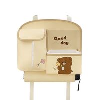 Geanta Multifunctionala de Depozitare, Flippy, pentru Bancheta din Spate a Masinii, Animat, Model Ursuleti, Scris Good Day, Suport Servetele si Telefon, 25x31 cm, Bej