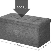 SONGMICS Taburet pliabil cu sezut moale, spatiu de depozitare 80litri, maxim 300kg, 76x38x38cm, gri
