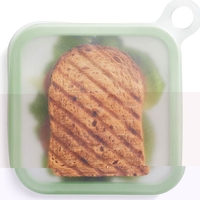 Caserola pentru sandwich Flippy, din silicon si polipropilena, portabil, usor de curatat, capac anti-scurgere, reutilizabil, 15.5 x 15.5 x 2.5 cm, verde